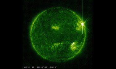 A solar flare erupted on the right side of the sun on Saturday.