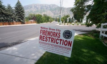A fireworks restriction sign is shown in Utah.