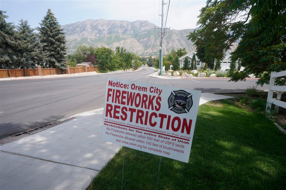 <i>Rick Bowmer/AP</i><br/>A fireworks restriction sign is shown in Utah.