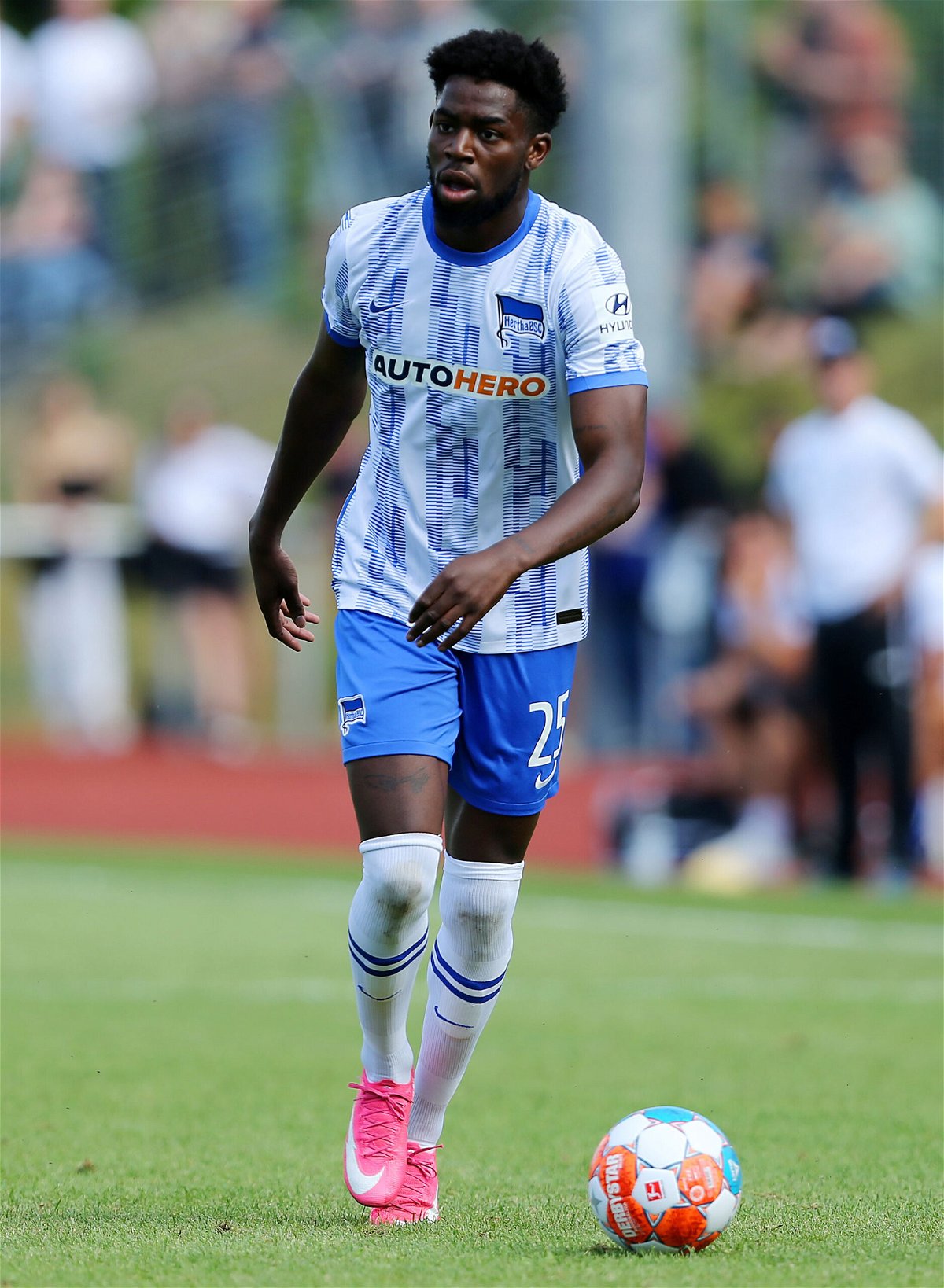 <i>Matthias Kern/Getty Images</i><br/>Hertha BSC's Jordan Torunarigha runs with the ball during the pre-season friendly match against MSV Neuruppin at Neuruppiner Volksparkstadion on July 7