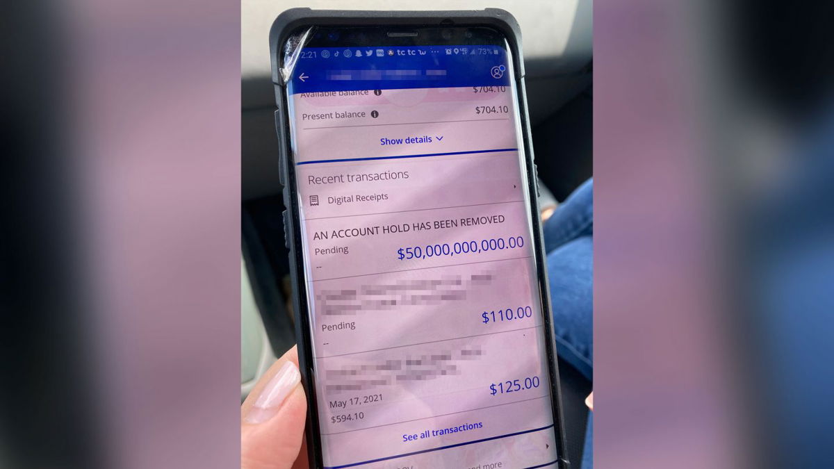 <i>Courtesy Darren James</i><br/>A bank accidentally deposited $50 billion into a Louisiana family's account. A portion of this image has been blurred by CNN to protect personal information.