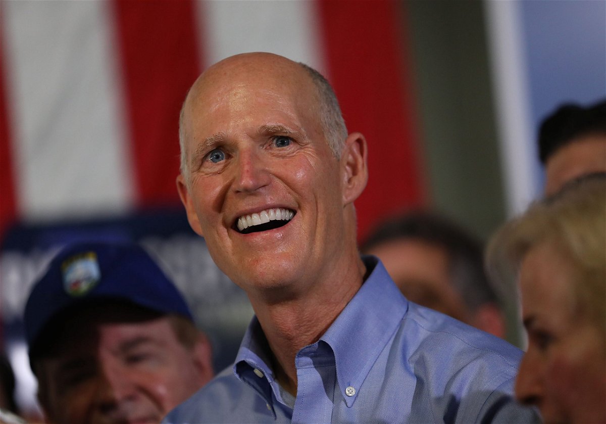 <i>Joe Raedle/Getty Images</i><br/>Rick Scott addresses the crowd as he attends a Get out the Vote Rally at AmeriKooler on November 05