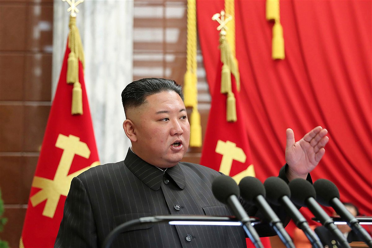 <i>Korean Central News Agency/AP</i><br/>North Korean leader Kim Jong Un speaks in Pyongyang on June 29.