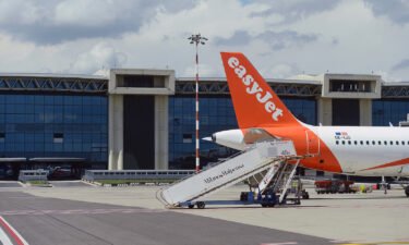 An EasyJet plane on the tarmac at Malpensa Airport on June 29 in Milan