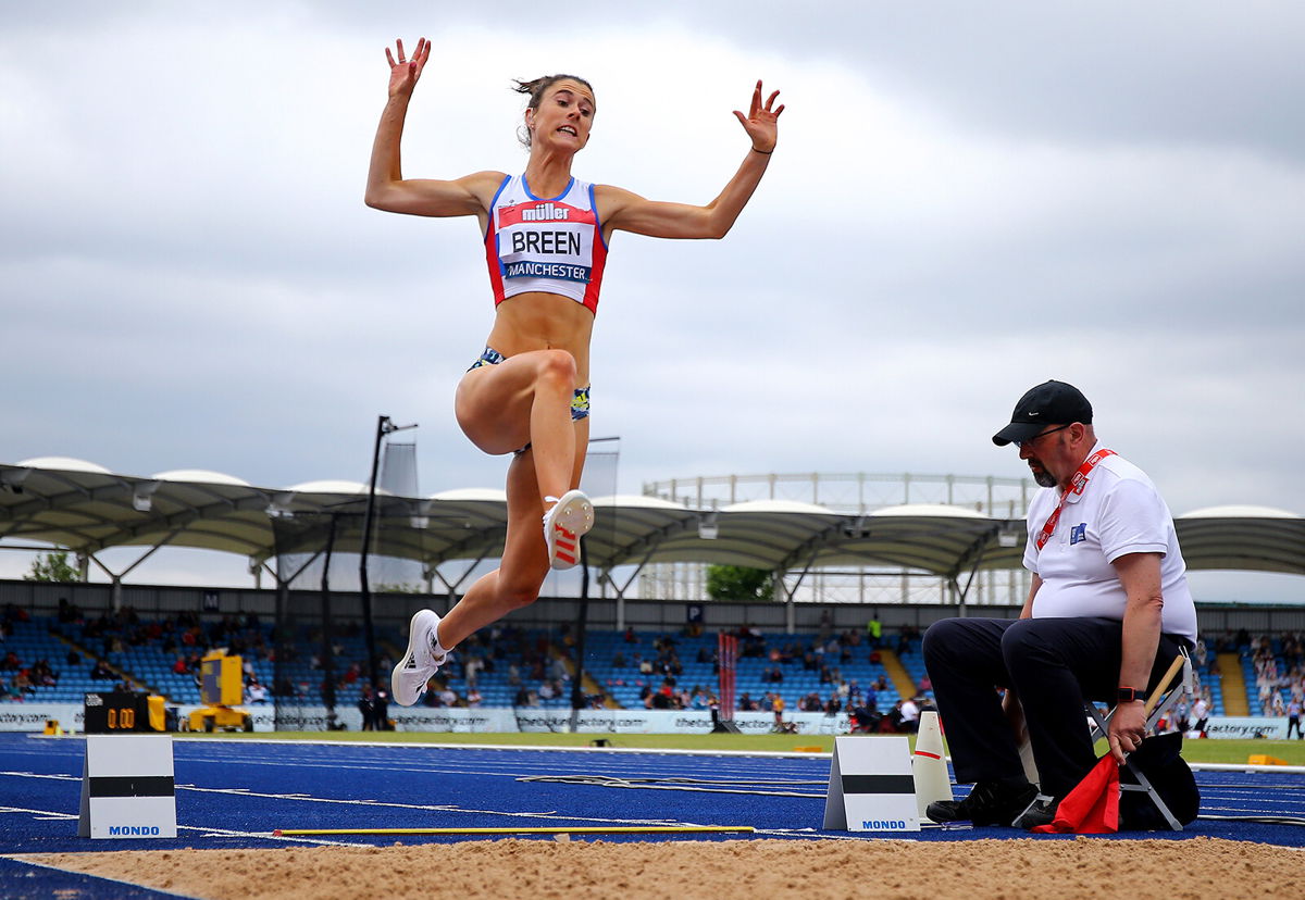 <i>Ashley Allen/Getty Images</i><br/>Olivia Breen competes in the Women's Long Jump Final in Manchester