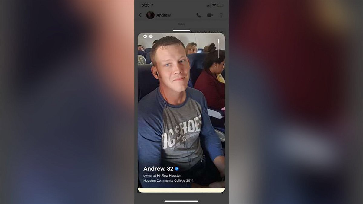 <i>Department of Justice</i><br/>Andrew Takke is seen in a photo from the social media application Bumble taken from a Department of Justice criminal complaint against him.