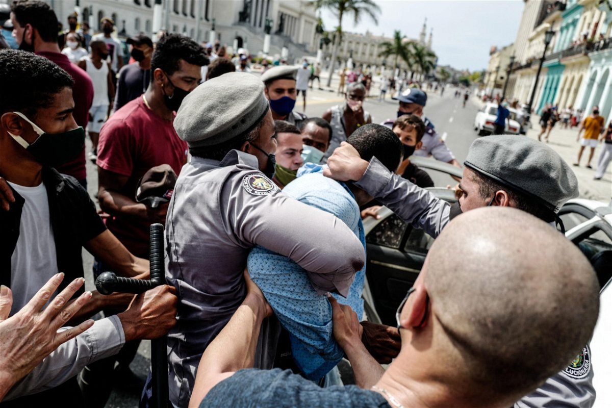 <i>ADALBERTO ROQUE/AFP/Getty Images</i><br/>Images appeared to show protests in different parts of Cuba on Sunday