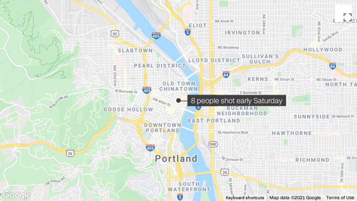 <i>Google Maps</i><br/>Eight people were shot in downtown Portland