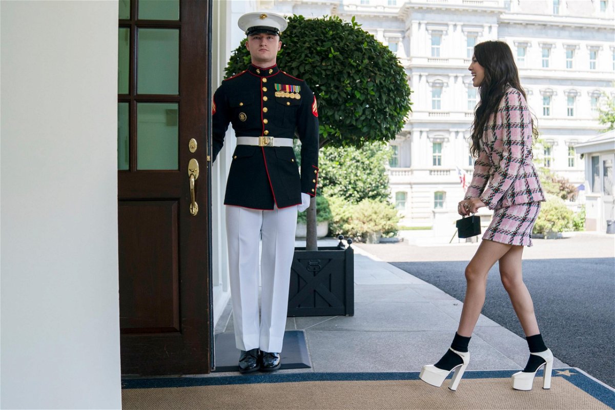 <i>Evan Vucci/AP</i><br/>Singer Olivia Rodrigo arrives at the White House to promote the Covid-19 vaccine on July 14