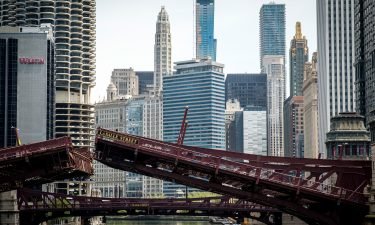 The raised Lasalle Street Bridge in Chicago