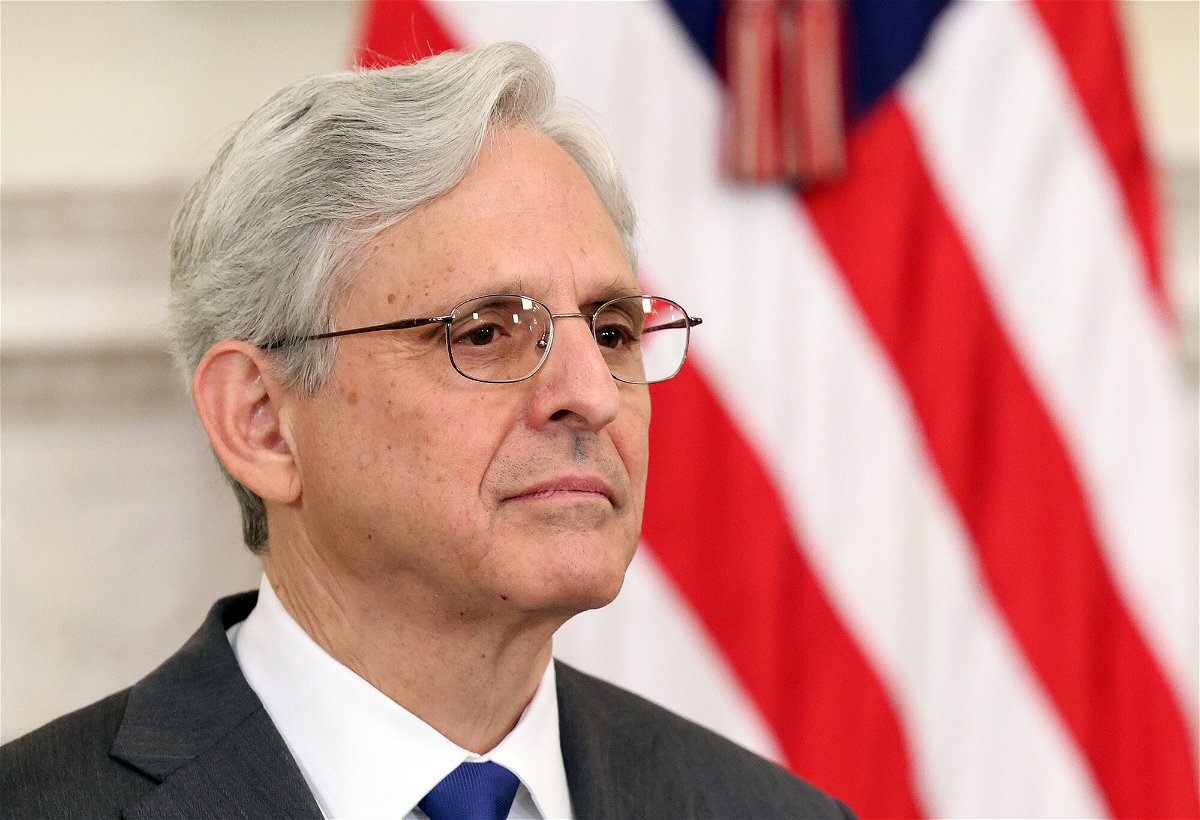 <i>Kevin Dietsch/Getty Images</i><br/>U.S. Attorney General Merrick Garland stands at the White House on June 23 in Washington