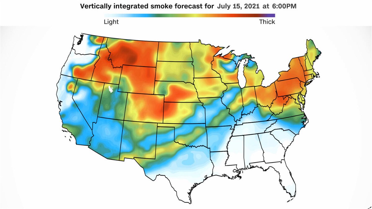 <i>CNN Weather</i><br/>Large wildfires burning across the US will blanket the country in smoke from California to New York.