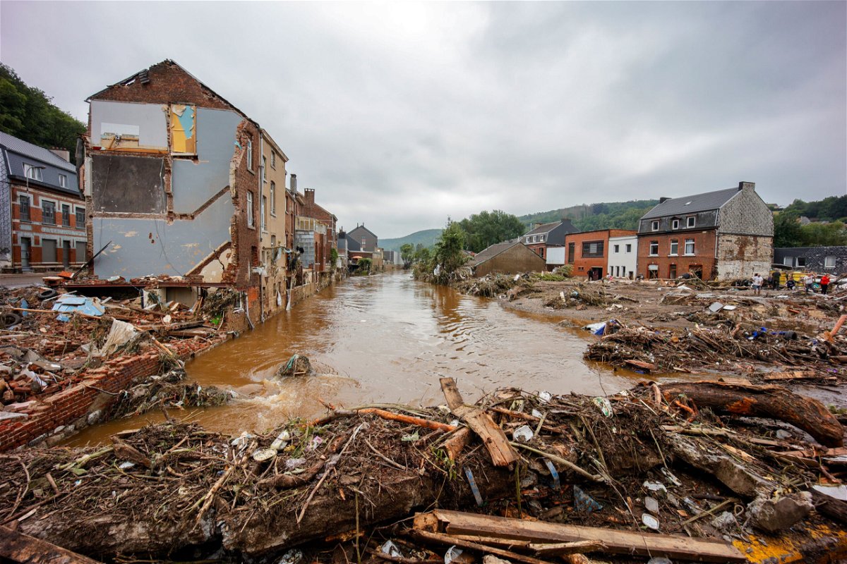 <i>Olivier Matthys/Getty Images</i><br/>A general view of the destruction following severe flooding after heavy rainfall on July 17 in Pepinster