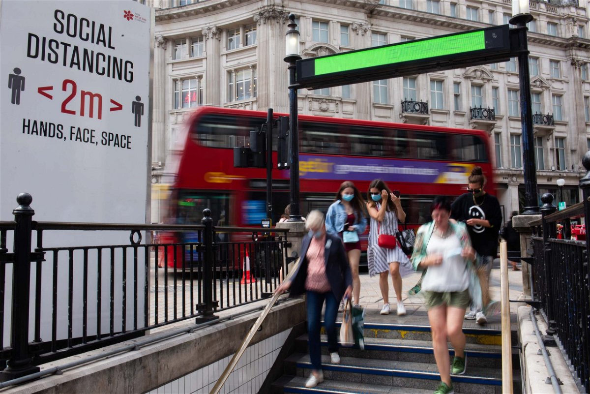 <i>Sarah Tilotta/CNN</i><br/>People walk into Oxford Circus Underground Station. Using public transportation again is one of the activities Brits are most anxious about