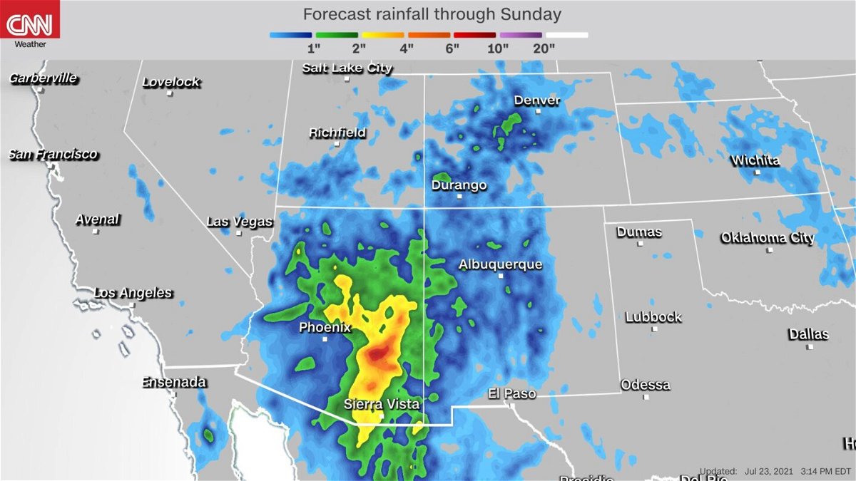<i>CNN Weather</i><br/>A surge of monsoonal moisture is bringing rounds of heavy rain and strong thunderstorms to areas of the Southwest that are currently suffering from extreme to exceptional drought conditions.
