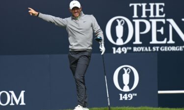 McIlroy tees off from the 1st hole during his second round of The Open.