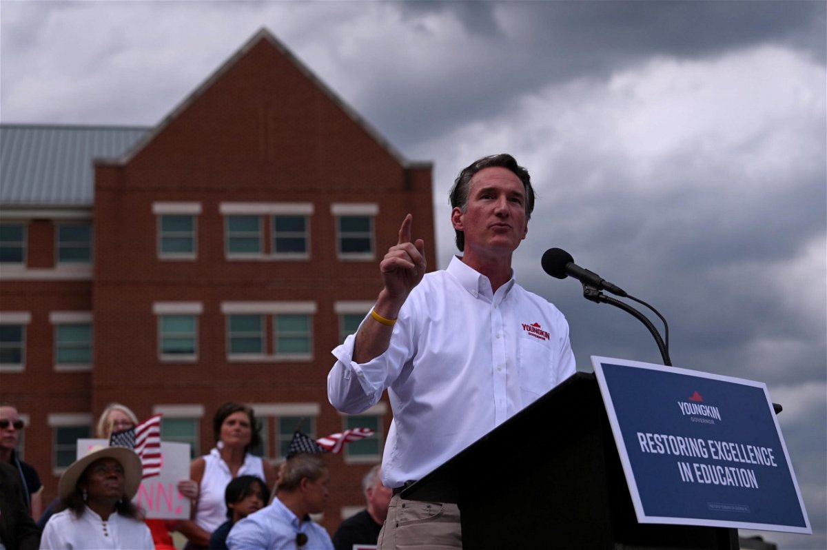 <i>Michael Blackshire/The Washington Post/Getty Images</i><br/>Republican nominee for Virginia Governor Glenn Youngkin speaks in Ashburn