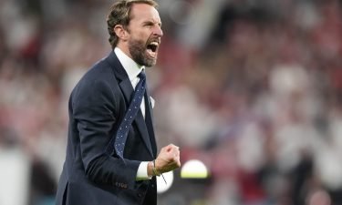 Gareth Southgate has just guided England to its first men's major soccer tournament final in 55 years. Southgate is shown celebrating his side's victory against Denmark at Wembley Stadium.