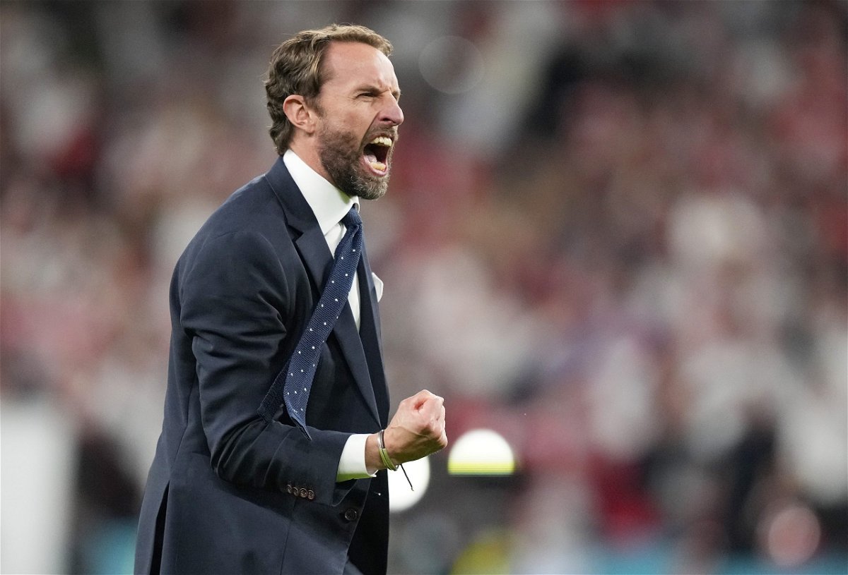 <i>Frank Augstein - Pool/Getty Images Europe/Getty Images</i><br/>Gareth Southgate has just guided England to its first men's major soccer tournament final in 55 years. Southgate is shown celebrating his side's victory against Denmark at Wembley Stadium.