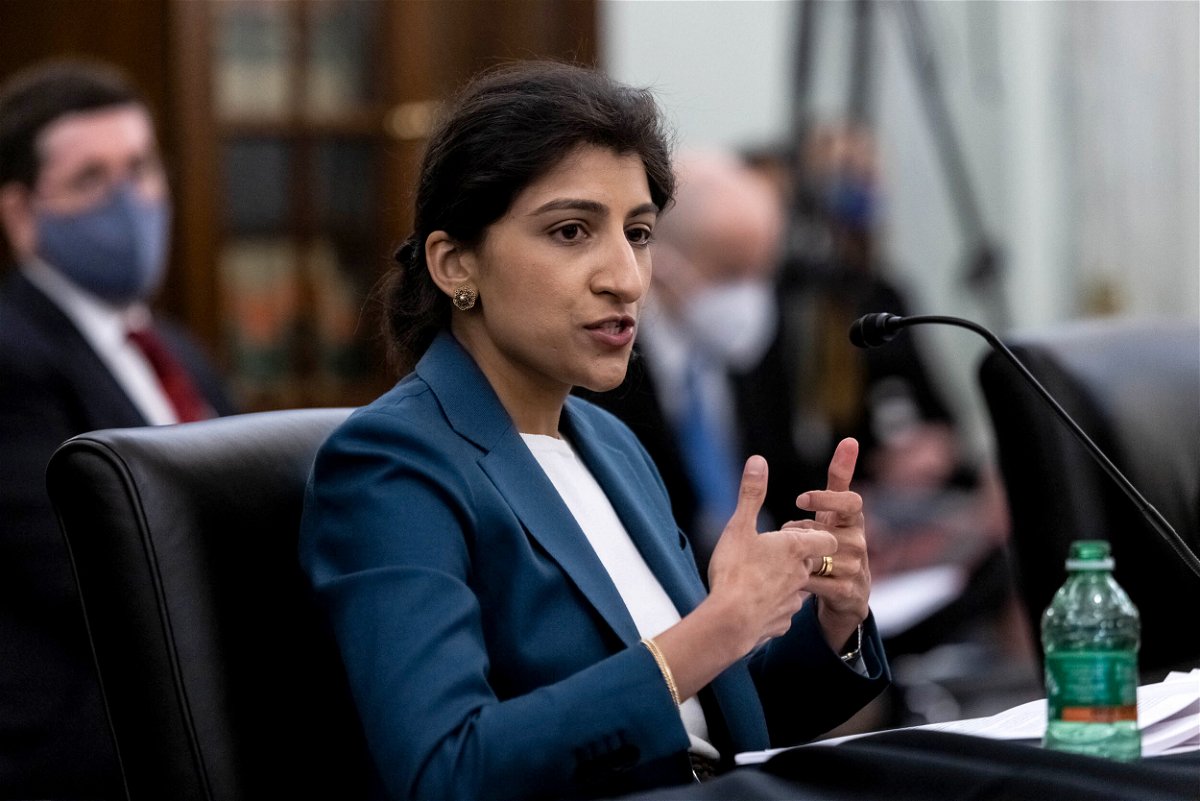 <i>Pool/Getty Images North America/Getty Images</i><br/>FTC Commissioner nominee Lina M. Khan testifies during a Senate Commerce