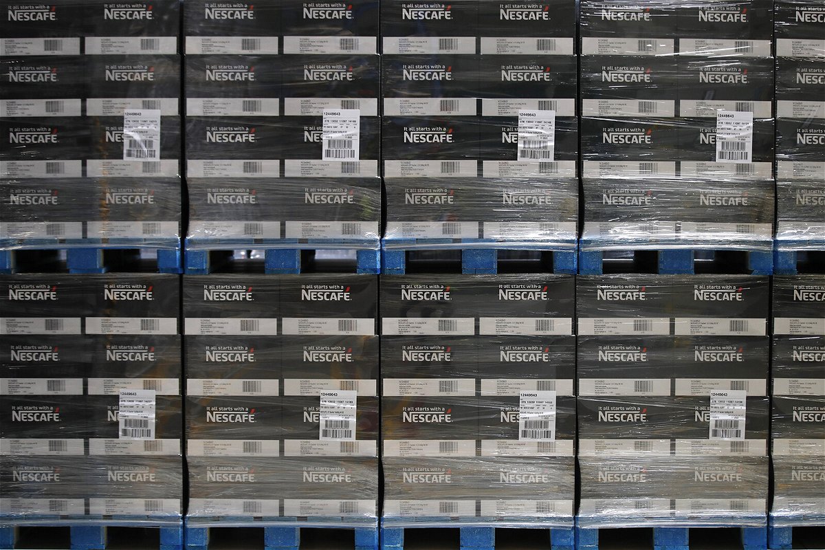 <i>Stefan Wermuth/Bloomberg/Getty Images</i><br/>Pallets of Nestlé's Nescafe instant coffee in the storage warehouse ahead of shipping at a plant in Switzerland.