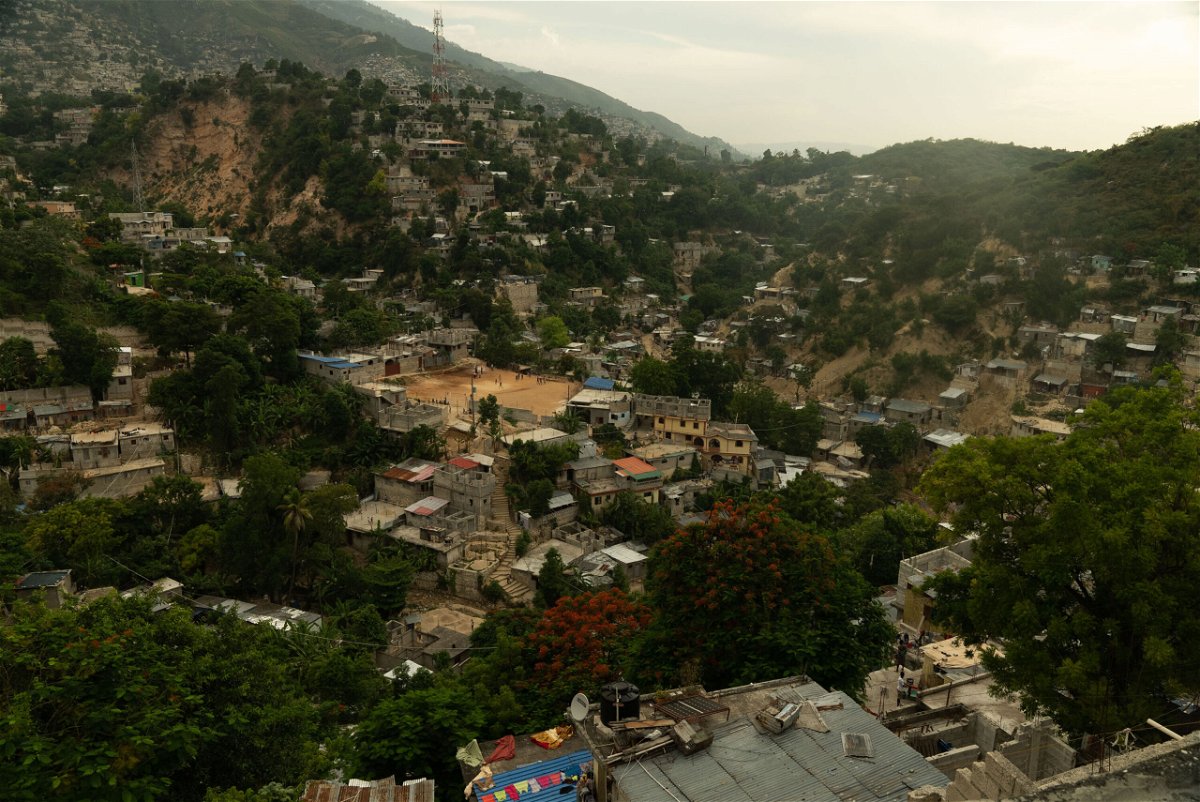 <i>David von Blohn/CNN</i><br/>A general view of homes and a soccer pitch in Port au Prince