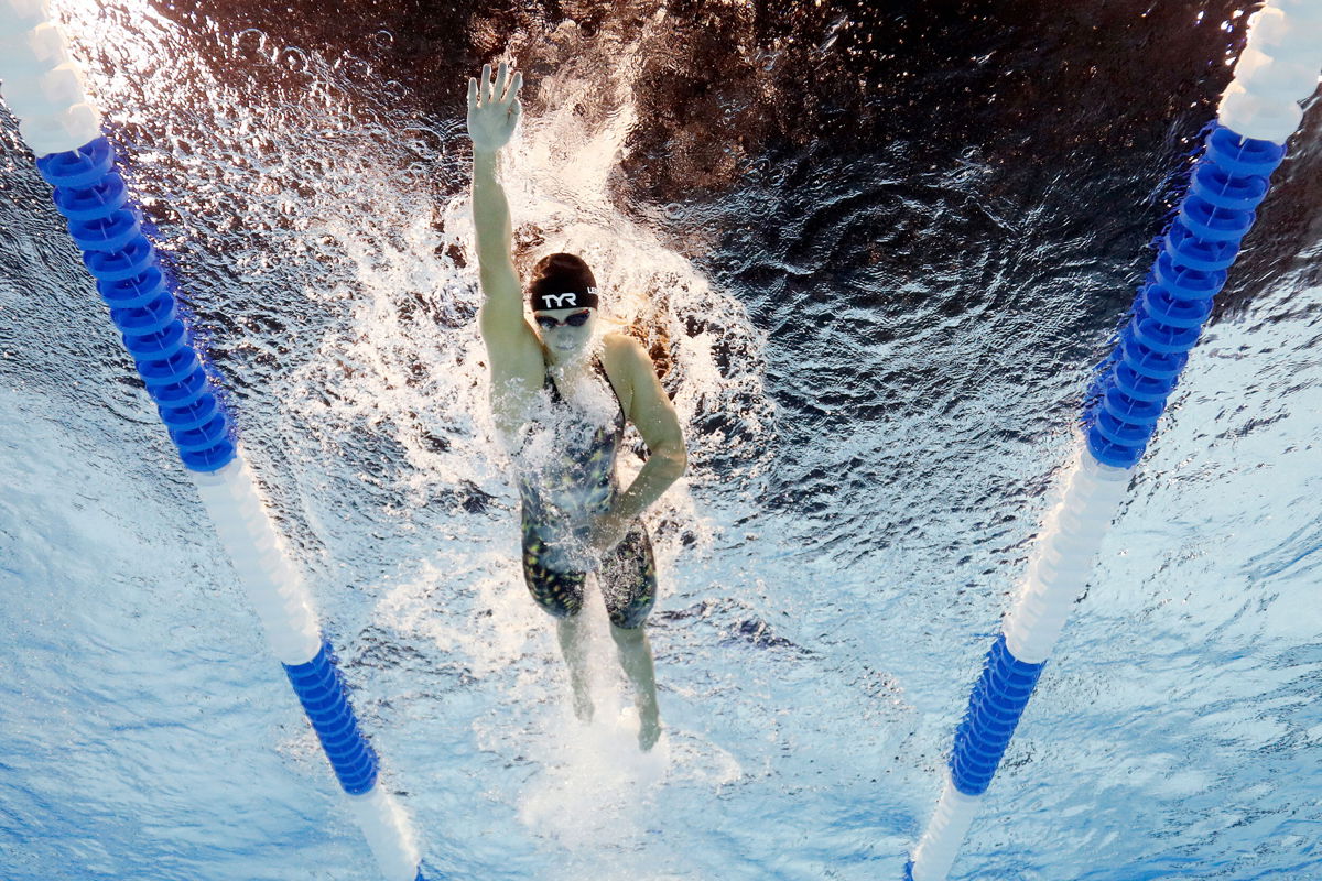 <i>Tom Pennington/Getty Images</i><br/>Ledecky competes in the 400m freestyle heats at the US Olympic trials.