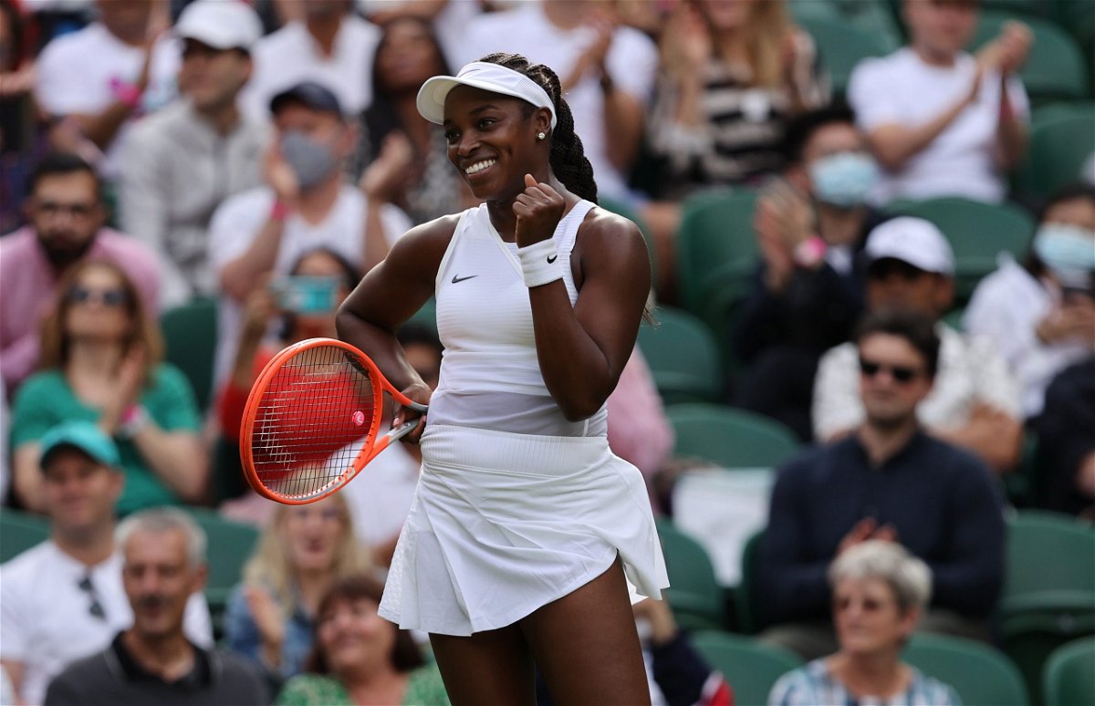 <i>Clive Brunskill/Getty Images Europe/Getty Images</i><br/>Sloane Stephens celebrates beating Petra Kvitova at Wimbledon.