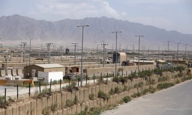 Blast walls and buildings at the Bagram Air Base on July 5.