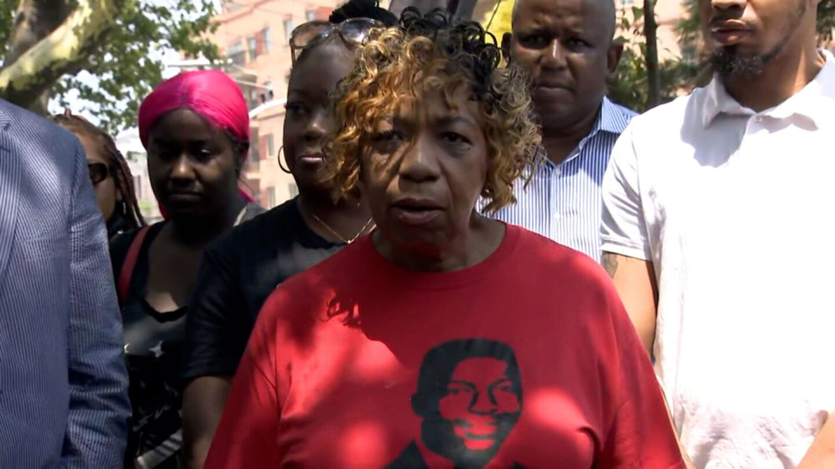 <i>WCBS</i><br/>Eric Garner's mother Gwen Carr attended at a July 17 event where dozens of people were gathered on Staten Island to commemorate Garner's death.