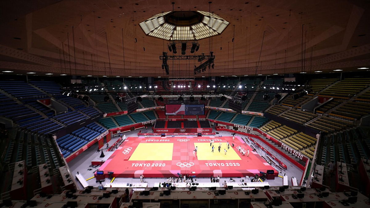 A general view shows the Nippon Budokan venue for judo and karate events during the Tokyo 2020 Olympic Games in Tokyo on July 21