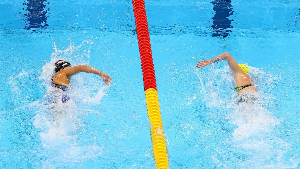 Katie Ledecky and Ariarne Titmus swim side by side