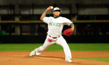Hector Velazquez of Mexico throws the ball in the first inning during a game between Dominican Republic and Mexico as part of Serie del Caribe 2021.