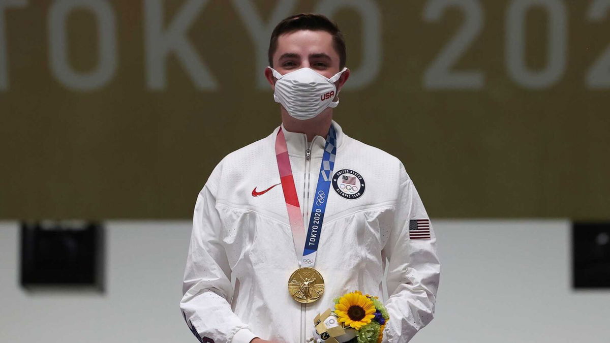 William Shaner of Team USA receives his gold medal