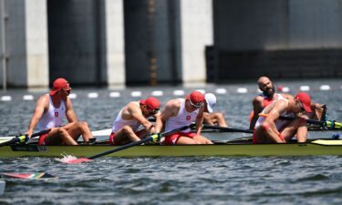 Tense finish in men's four rowing repechage