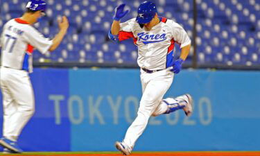 South Korean baseball player running around the field