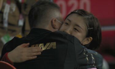 Cheng Meng celebrates an emotional win
