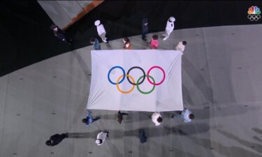 Olympic Flag raised during Opening Ceremony