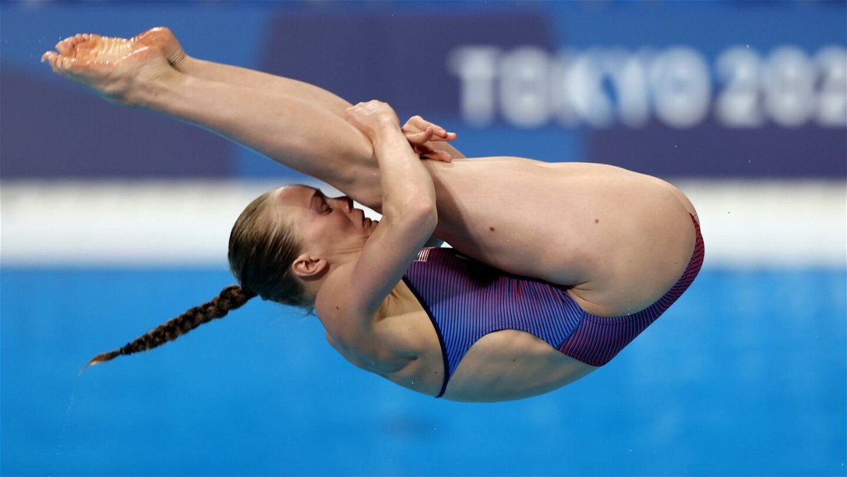 Krysta Palmer of Team United States competes during the Women's 3m Springboard Preliminary round on day seven of the Tokyo 2020 Olympic Games
