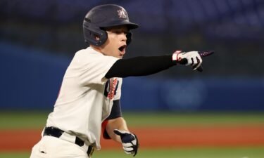Nick Allen of the United States celebrates after hitting a one-run home run in the fifth inning during the baseball opening round Group B game against South Korea.