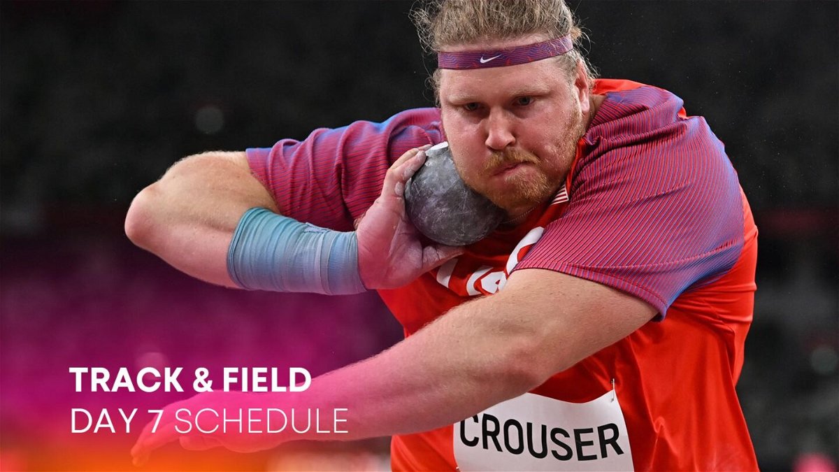 USA's Ryan Crouser competes in the men's shot put qualification during the Tokyo 2020 Olympic Games at the Olympic Stadium in Tokyo