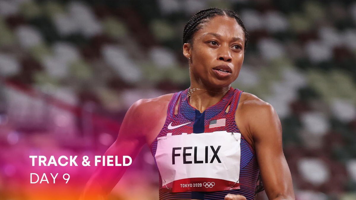 Allyson Felix of Team USA competes in the Women's 400m on day fourteen of the Tokyo 2020 Olympic Games