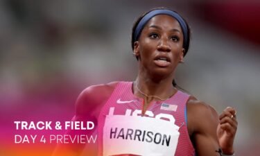 Kendra Harrison of Team United States reacts after competing in the Women's 100m Hurdles Semi-Final on day nine of the Tokyo 2020 Olympic Games