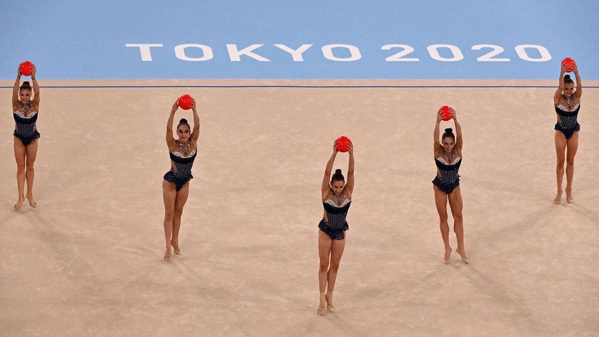 Bulgaria competes in rhythmic gymnastics