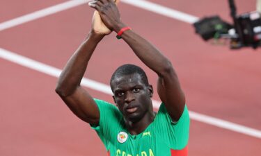 Grenada's Kirani James reacts after winning the men's 400m semi-finals during the Tokyo 2020 Olympic Games