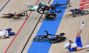 Several Olympians take a fall during a race