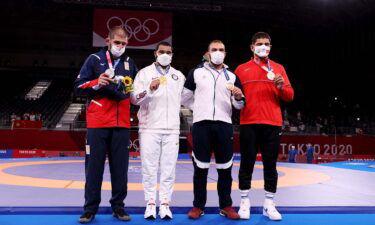 USA's Gable Steveson celebrates 125kg gold after comeback