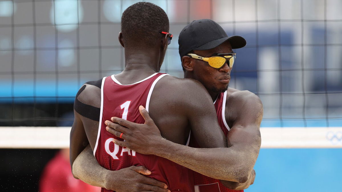 Qatar's Cherif Younousse and Ahmed Tijan at the 2020 Tokyo Olympics