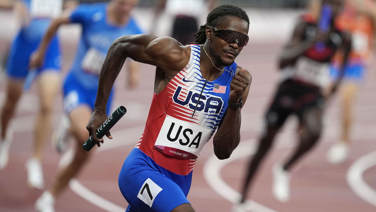 Randolph Ross (USA) competes in the men's 4x400m relay round