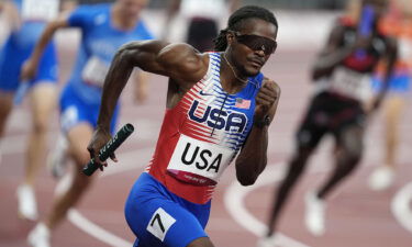 Randolph Ross (USA) competes in the men's 4x400m relay round